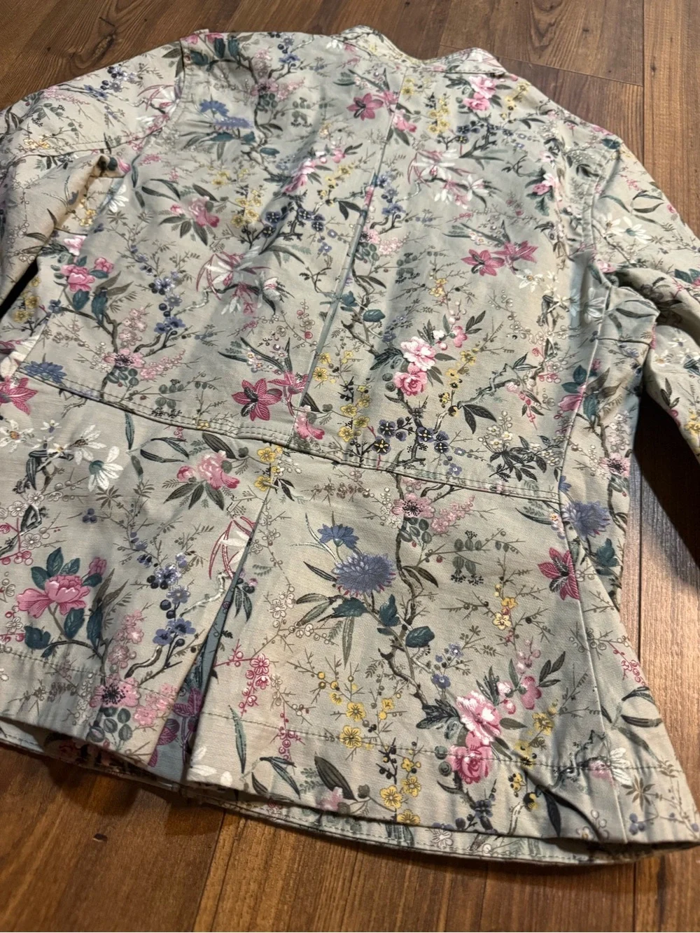 Girls H&M Floral Utility Jacket Size 6 Green Pink Button Front